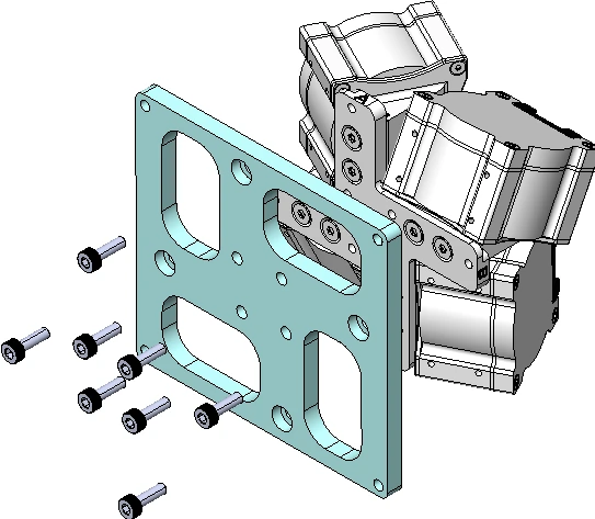 Exploded CAD of the reaction-wheel assembly and mounting plate